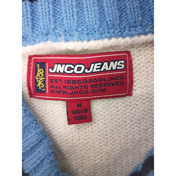 JNCO Jeans Mens M V-Neck Striped Embroidered Knit Sweater Vtg Y2K Single Owner - Picture 3 of 11